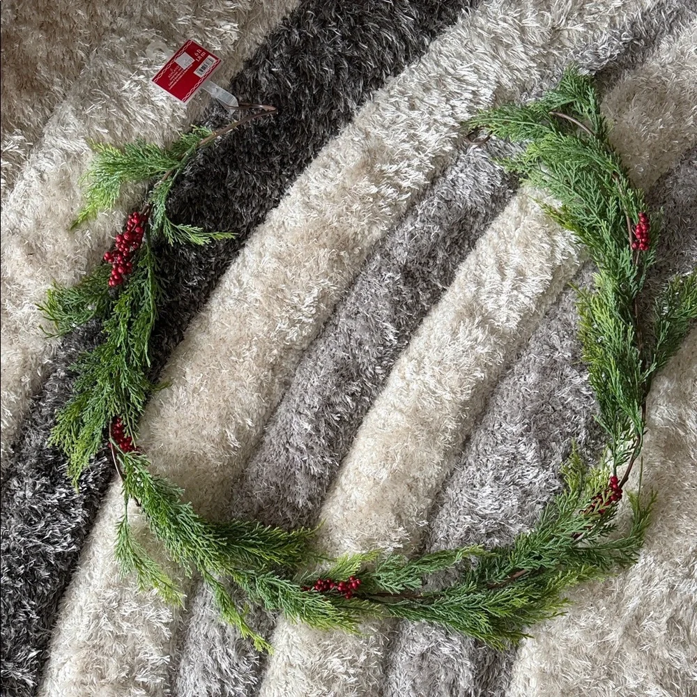 Festive Pine Garland with Red Berries